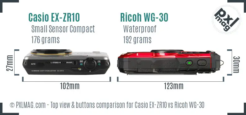 Casio EX-ZR10 vs Ricoh WG-30 top view buttons comparison