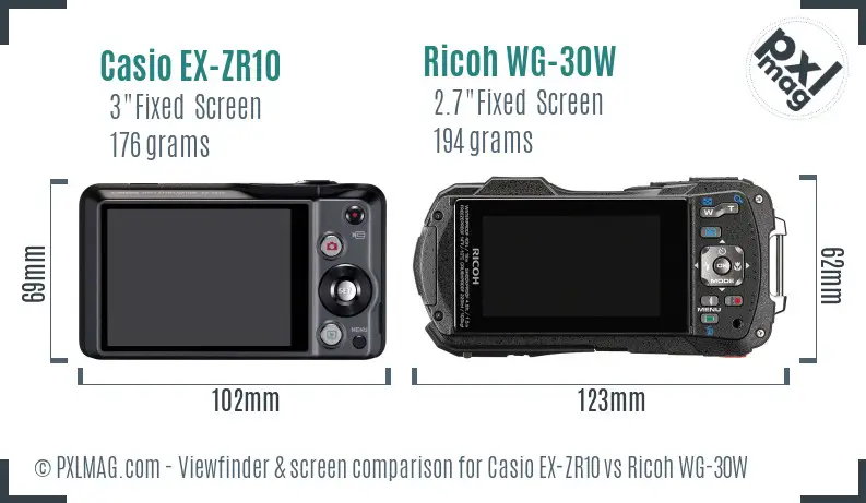 Casio EX-ZR10 vs Ricoh WG-30W Screen and Viewfinder comparison