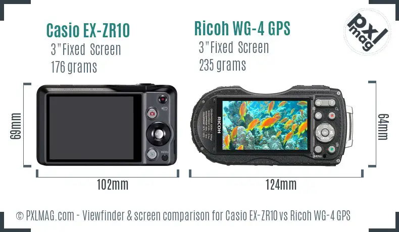 Casio EX-ZR10 vs Ricoh WG-4 GPS Screen and Viewfinder comparison
