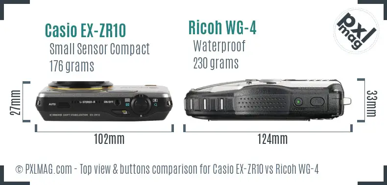 Casio EX-ZR10 vs Ricoh WG-4 top view buttons comparison