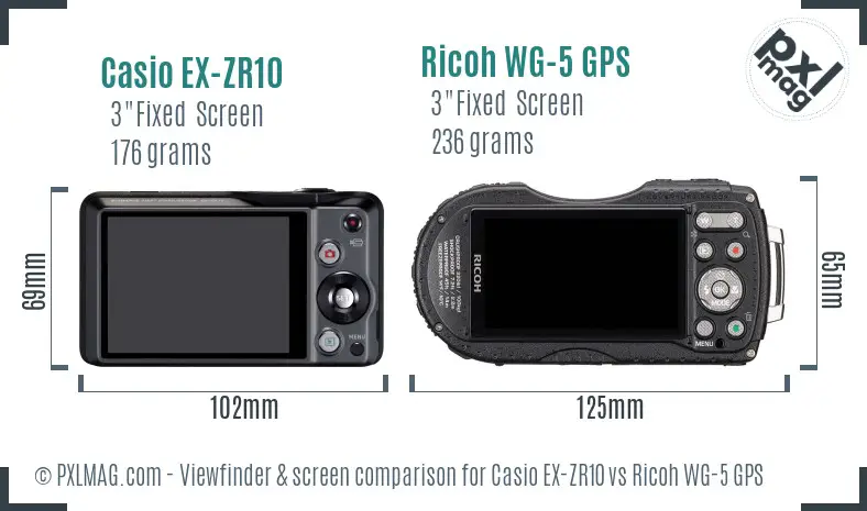 Casio EX-ZR10 vs Ricoh WG-5 GPS Screen and Viewfinder comparison