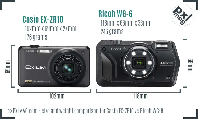 Casio EX-ZR10 vs Ricoh WG-6 size comparison Casio EX-ZR10 vs Ricoh WG-6 size comparison