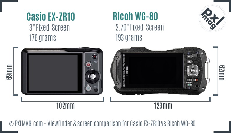 Casio EX-ZR10 vs Ricoh WG-80 Screen and Viewfinder comparison