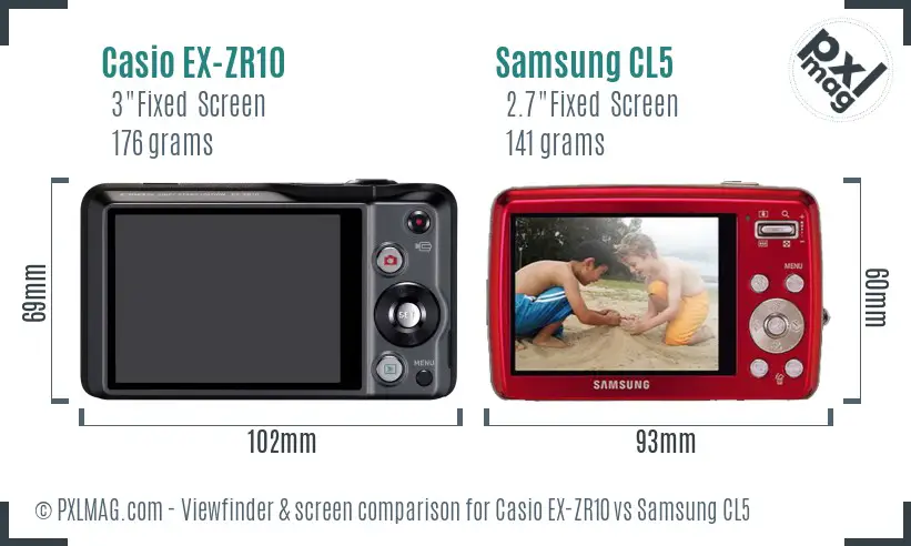 Casio EX-ZR10 vs Samsung CL5 Screen and Viewfinder comparison