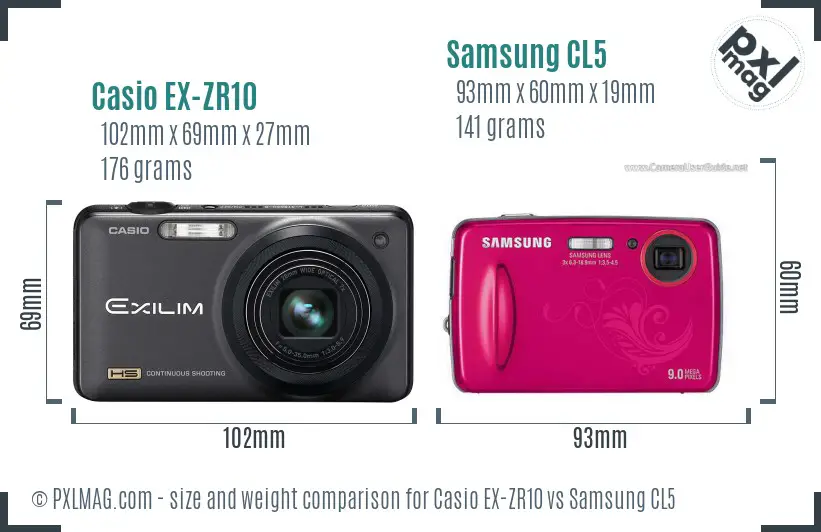 Casio EX-ZR10 vs Samsung CL5 size comparison