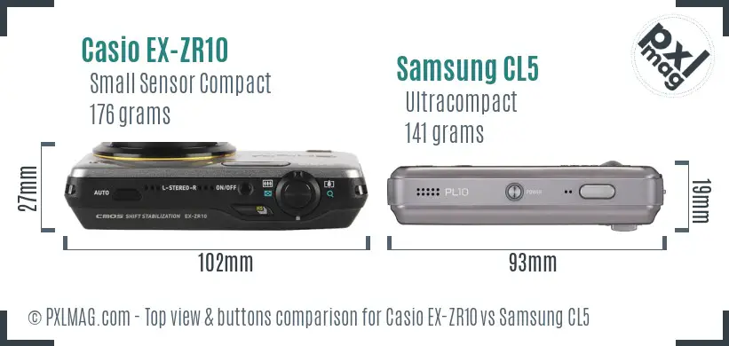 Casio EX-ZR10 vs Samsung CL5 top view buttons comparison
