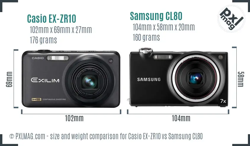 Casio EX-ZR10 vs Samsung CL80 size comparison Casio EX-ZR10 vs Samsung CL80 size comparison