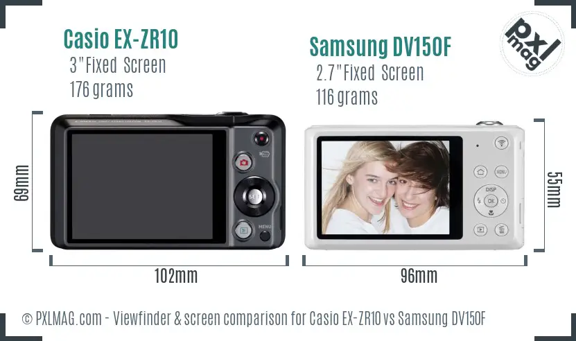 Casio EX-ZR10 vs Samsung DV150F Screen and Viewfinder comparison