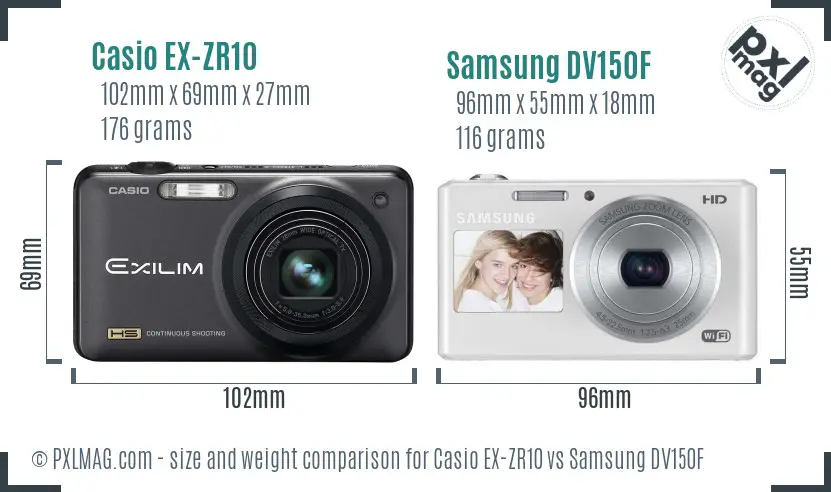 Casio EX-ZR10 vs Samsung DV150F size comparison