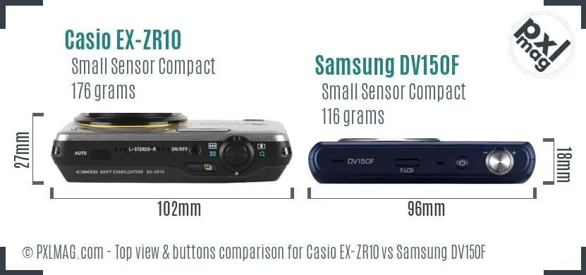 Casio EX-ZR10 vs Samsung DV150F top view buttons comparison