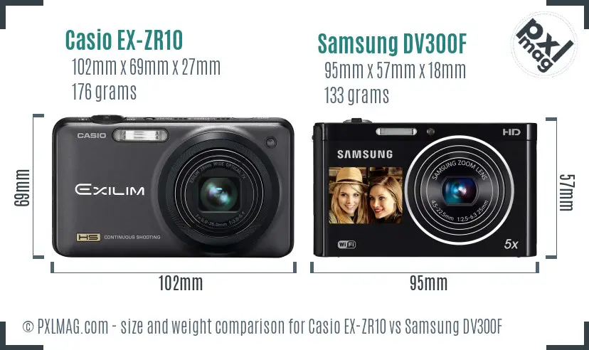 Casio EX-ZR10 vs Samsung DV300F size comparison