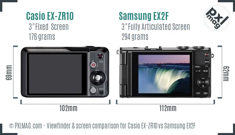 Casio EX-ZR10 vs Samsung EX2F Screen and Viewfinder comparison