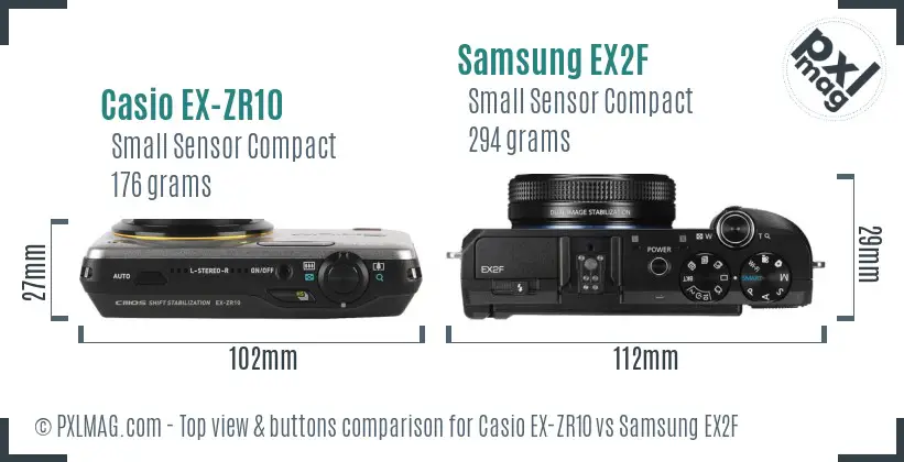 Casio EX-ZR10 vs Samsung EX2F top view buttons comparison