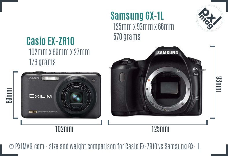 Casio EX-ZR10 vs Samsung GX-1L size comparison