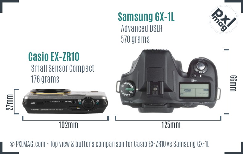Casio EX-ZR10 vs Samsung GX-1L top view buttons comparison