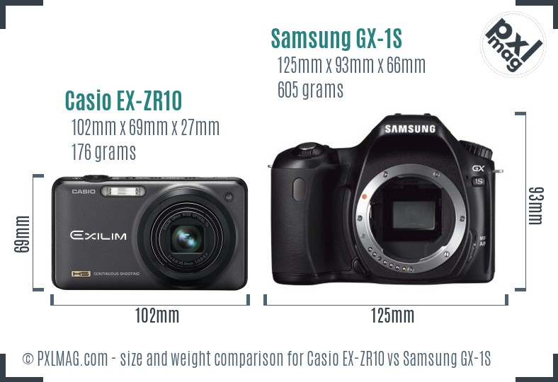 Casio EX-ZR10 vs Samsung GX-1S size comparison Casio EX-ZR10 vs Samsung GX-1S size comparison