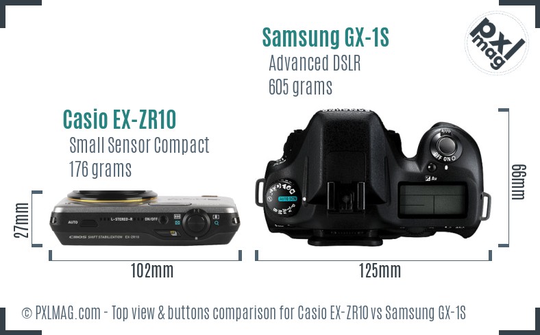 Casio EX-ZR10 vs Samsung GX-1S top view buttons comparison