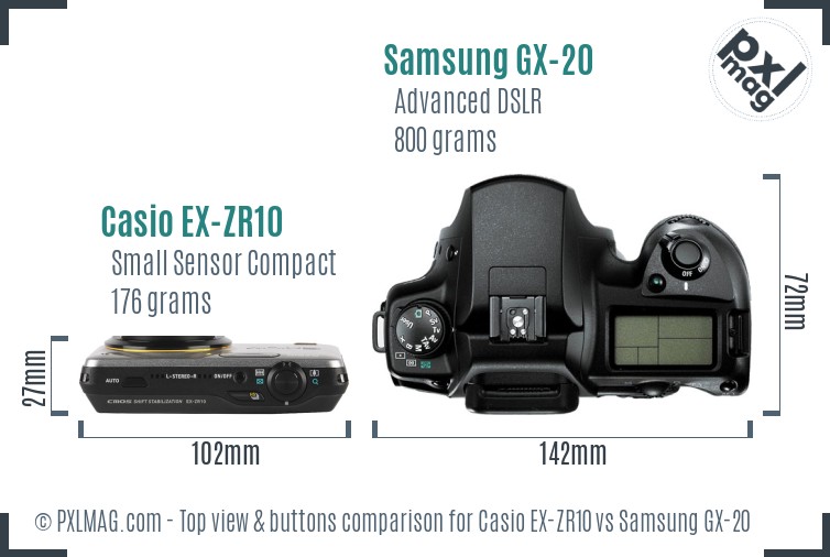 Casio EX-ZR10 vs Samsung GX-20 top view buttons comparison