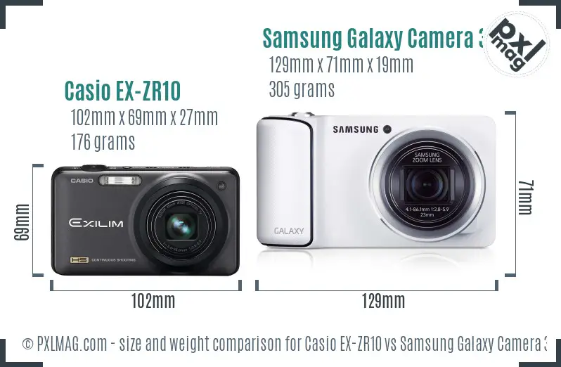 Casio EX-ZR10 vs Samsung Galaxy Camera 3G size comparison