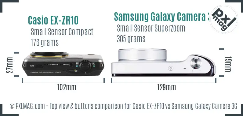 Casio EX-ZR10 vs Samsung Galaxy Camera 3G top view buttons comparison