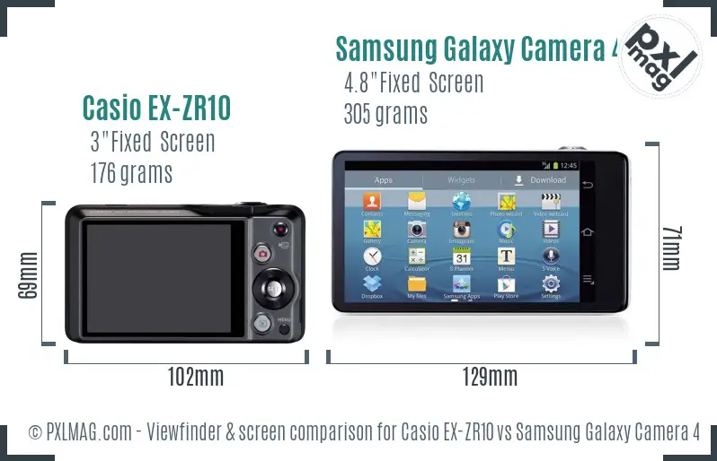 Casio EX-ZR10 vs Samsung Galaxy Camera 4G Screen and Viewfinder comparison