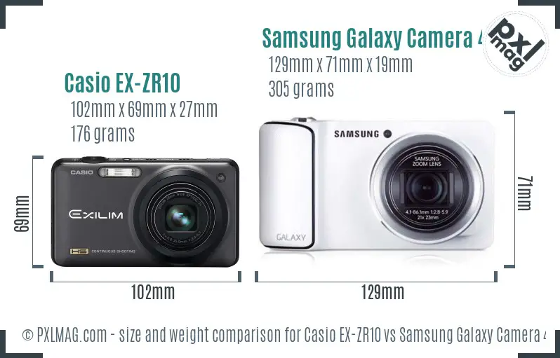 Casio EX-ZR10 vs Samsung Galaxy Camera 4G size comparison