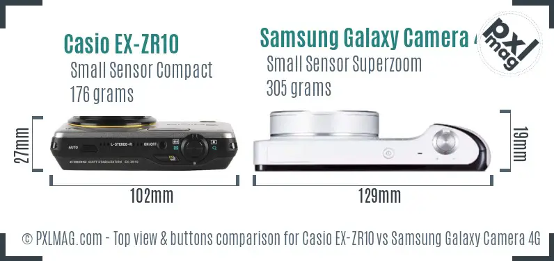 Casio EX-ZR10 vs Samsung Galaxy Camera 4G top view buttons comparison