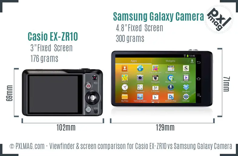 Casio EX-ZR10 vs Samsung Galaxy Camera Screen and Viewfinder comparison