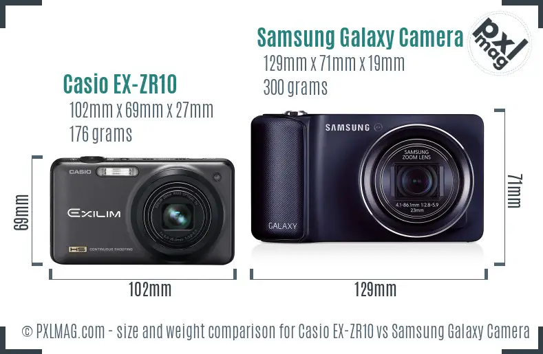 Casio EX-ZR10 vs Samsung Galaxy Camera size comparison