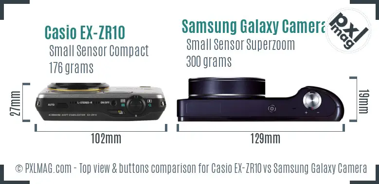 Casio EX-ZR10 vs Samsung Galaxy Camera top view buttons comparison