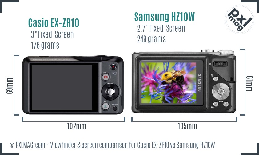 Casio EX-ZR10 vs Samsung HZ10W Screen and Viewfinder comparison