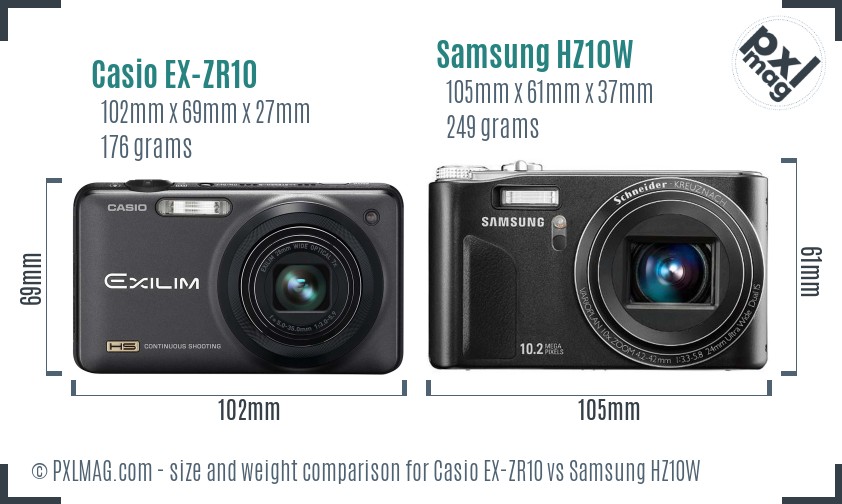 Casio EX-ZR10 vs Samsung HZ10W size comparison Casio EX-ZR10 vs Samsung HZ10W size comparison