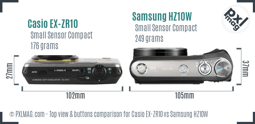 Casio EX-ZR10 vs Samsung HZ10W top view buttons comparison