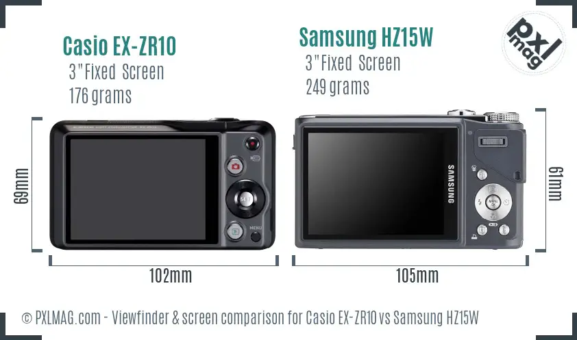 Casio EX-ZR10 vs Samsung HZ15W Screen and Viewfinder comparison Casio EX-ZR10 vs Samsung HZ15W Screen and Viewfinder comparison