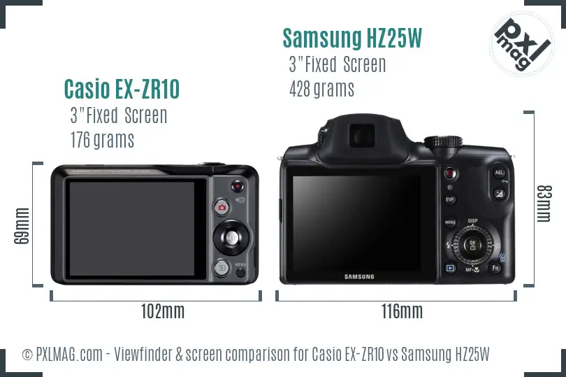 Casio EX-ZR10 vs Samsung HZ25W Screen and Viewfinder comparison