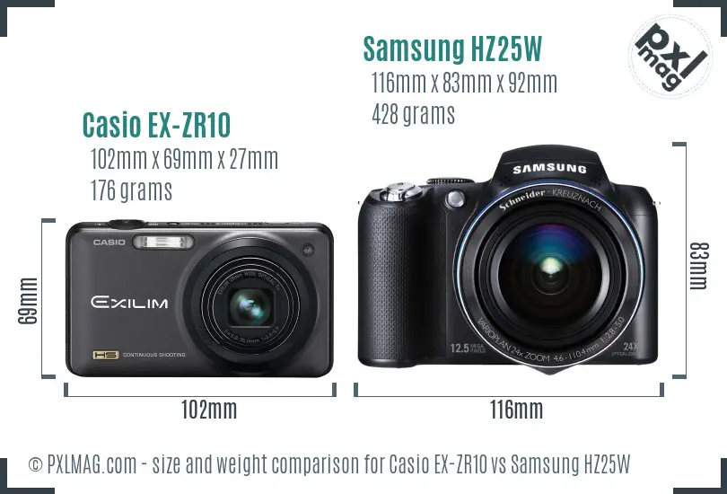 Casio EX-ZR10 vs Samsung HZ25W size comparison
