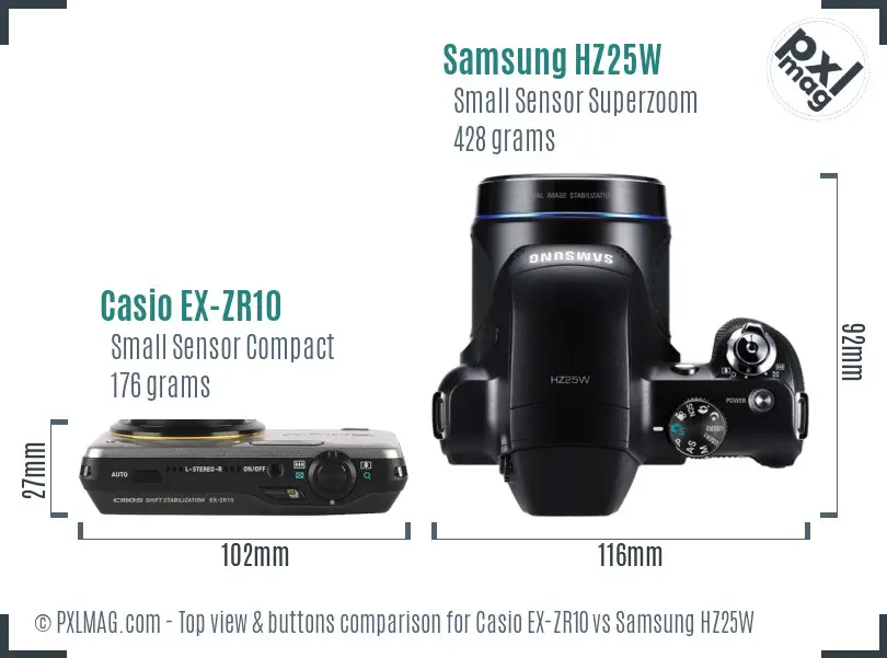 Casio EX-ZR10 vs Samsung HZ25W top view buttons comparison