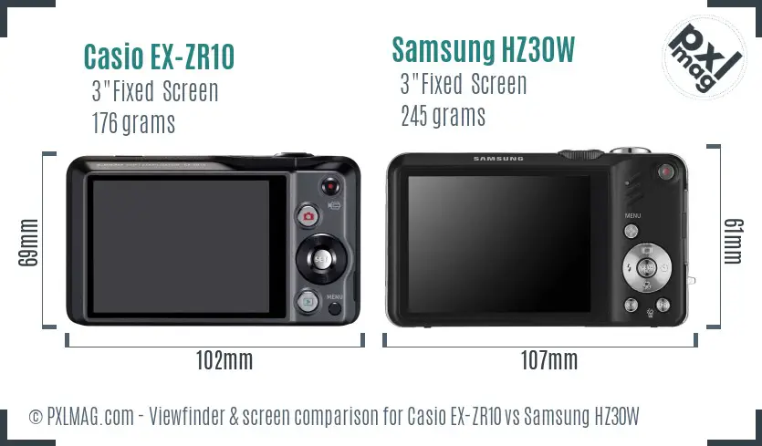 Casio EX-ZR10 vs Samsung HZ30W Screen and Viewfinder comparison