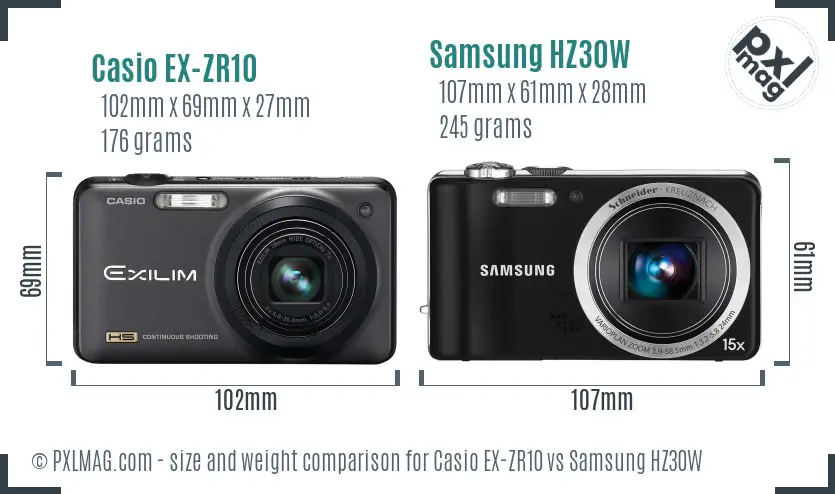 Casio EX-ZR10 vs Samsung HZ30W size comparison