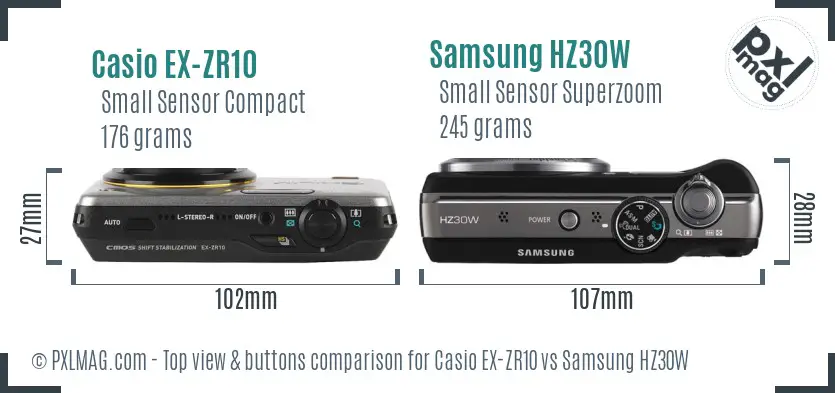 Casio EX-ZR10 vs Samsung HZ30W top view buttons comparison