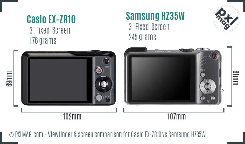 Casio EX-ZR10 vs Samsung HZ35W Screen and Viewfinder comparison