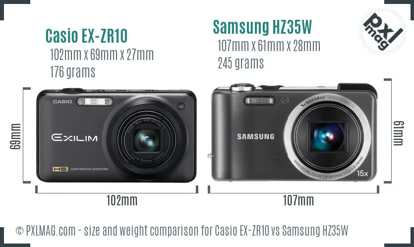 Casio EX-ZR10 vs Samsung HZ35W size comparison