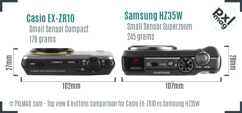 Casio EX-ZR10 vs Samsung HZ35W top view buttons comparison