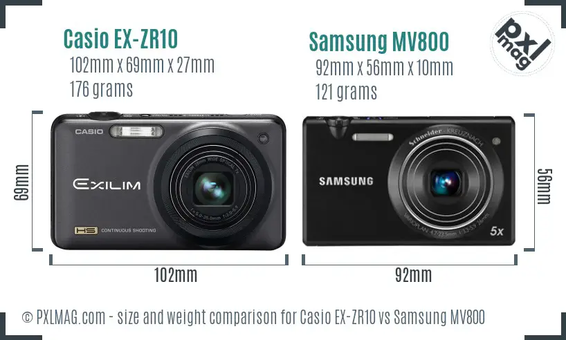 Casio EX-ZR10 vs Samsung MV800 size comparison Casio EX-ZR10 vs Samsung MV800 size comparison