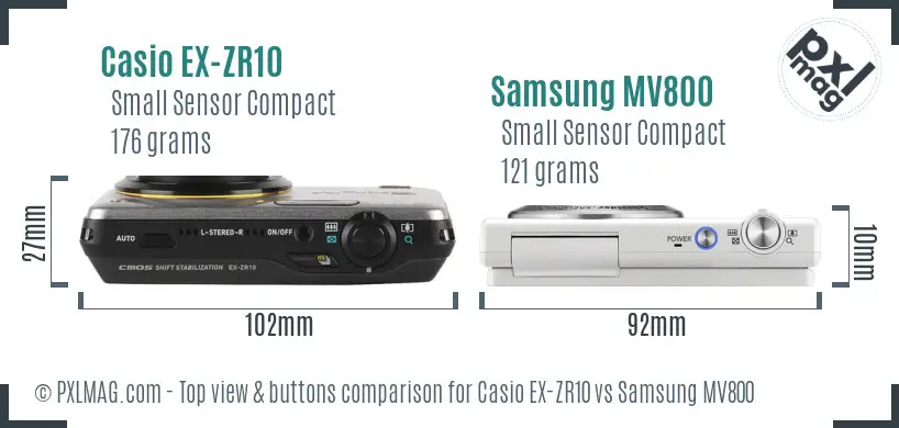 Casio EX-ZR10 vs Samsung MV800 top view buttons comparison Casio EX-ZR10 vs Samsung MV800 top view buttons comparison