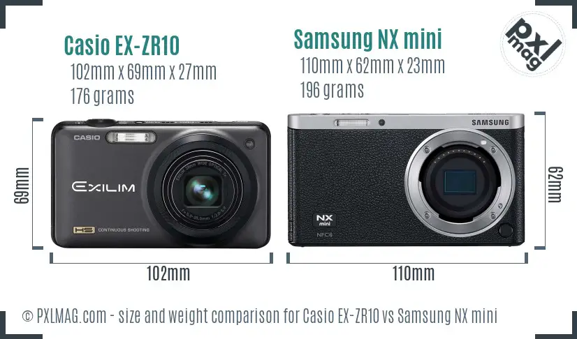 Casio EX-ZR10 vs Samsung NX mini size comparison Casio EX-ZR10 vs Samsung NX mini size comparison