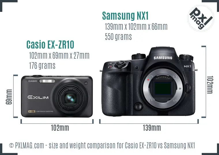 Casio EX-ZR10 vs Samsung NX1 size comparison Casio EX-ZR10 vs Samsung NX1 size comparison