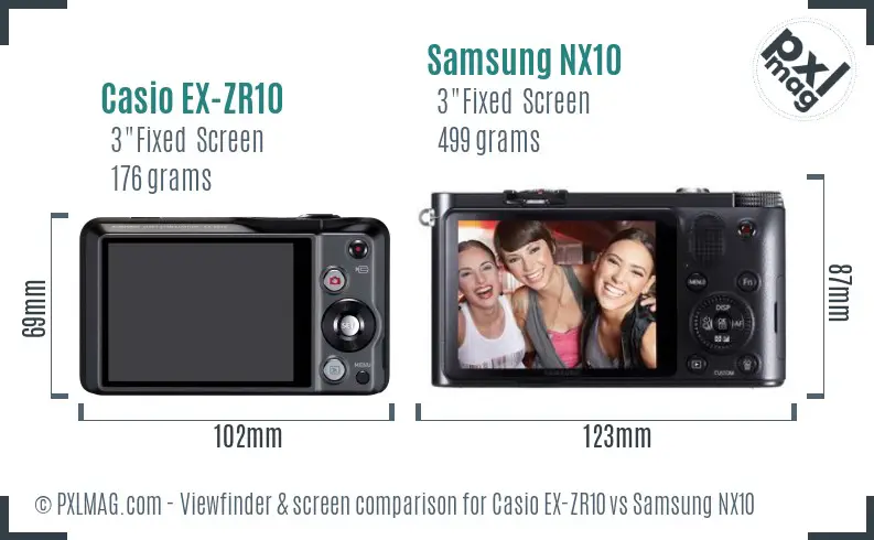 Casio EX-ZR10 vs Samsung NX10 Screen and Viewfinder comparison