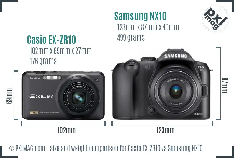 Casio EX-ZR10 vs Samsung NX10 size comparison