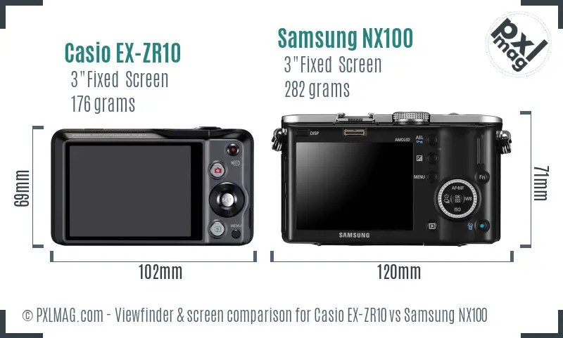 Casio EX-ZR10 vs Samsung NX100 Screen and Viewfinder comparison